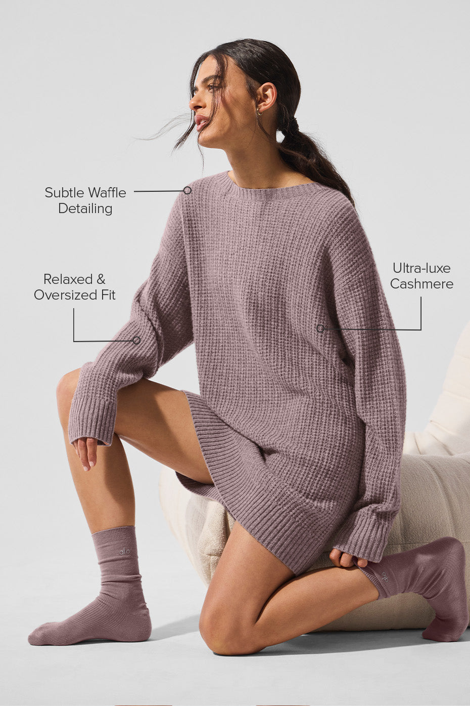alo Cashmere Plush Waffle Dress - Mushroom Heather