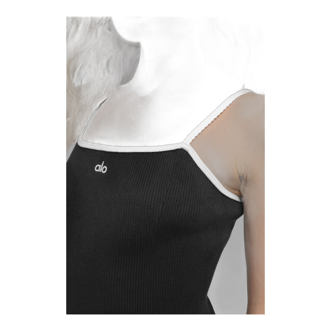 alo Ribbed Sweater Knit Highline Dress - Black/White