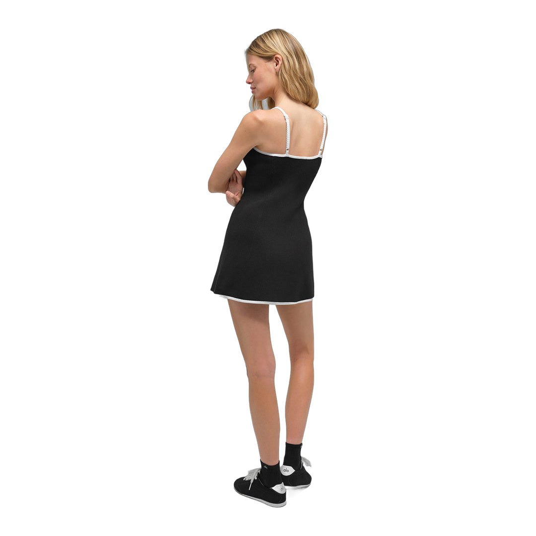 alo Ribbed Sweater Knit Highline Dress - Black/White
