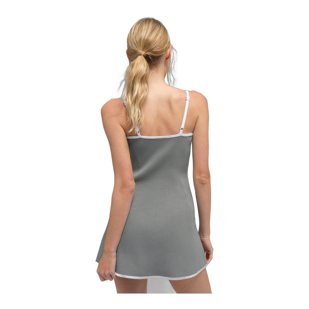 alo Ribbed Sweater Knit Highline Dress - Lunar Grey/White