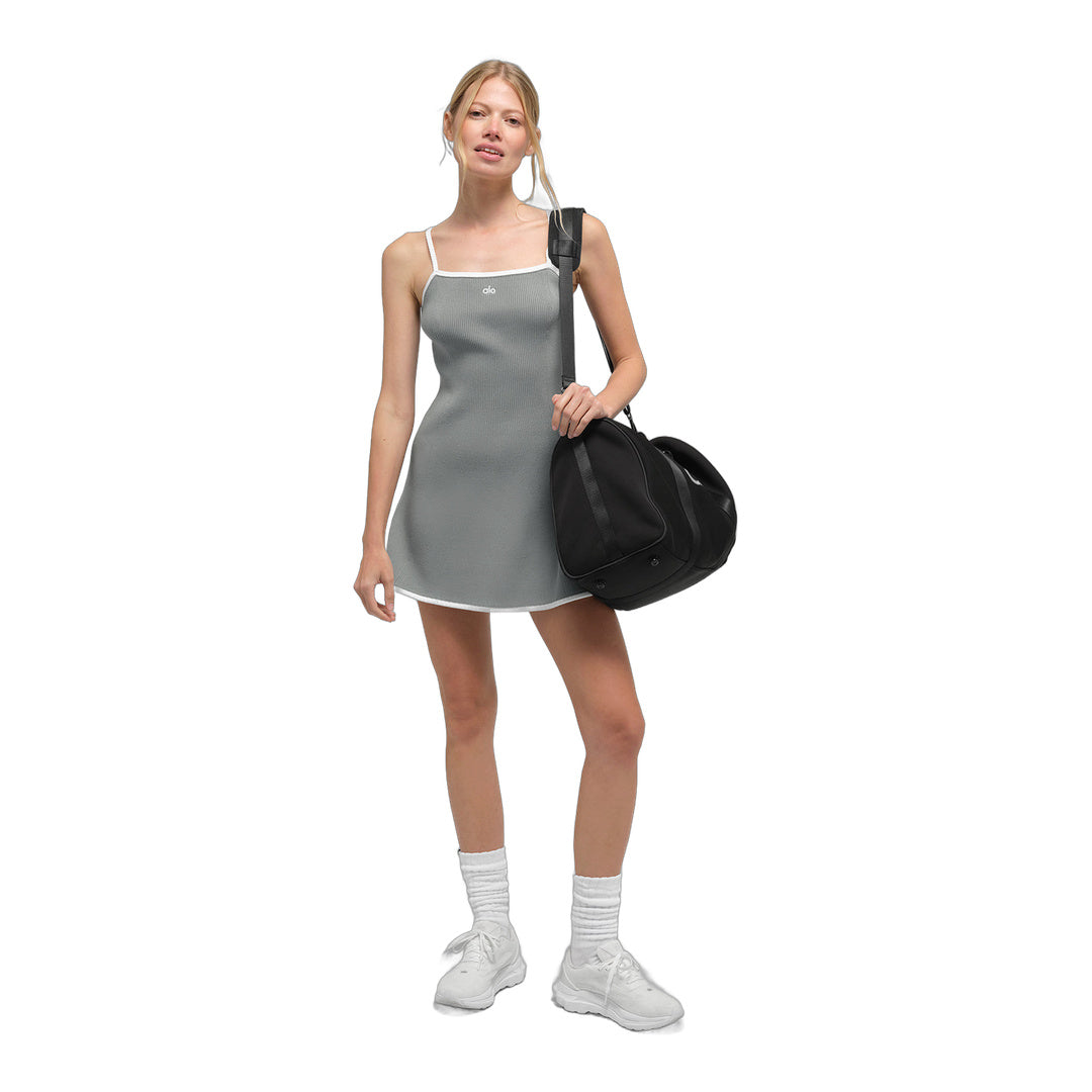 正規品alo Ribbed Sweater Knit Dress alo Ribbed Sweater Knit Highline Dress - Lunar Grey/White