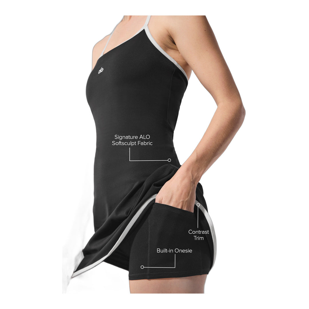 alo ALO Softsculpt Halter Tennis Dress - Black/White