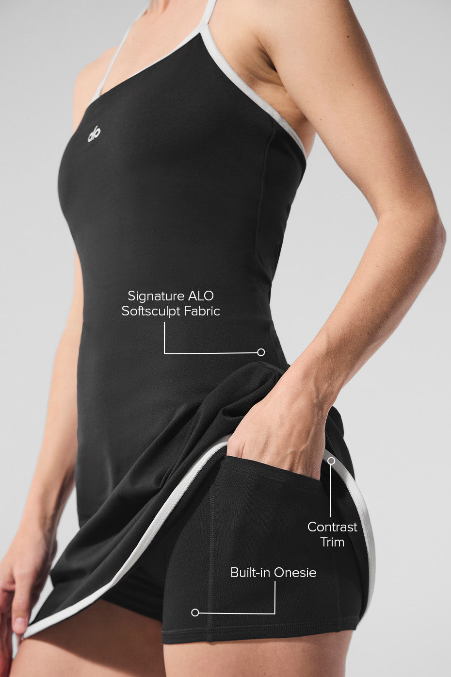 alo ALO Softsculpt Halter Tennis Dress - Black/White