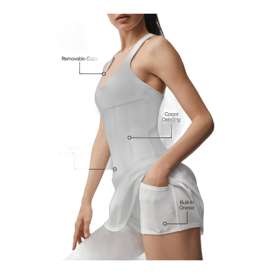 alo Airbrush Sparks Fly Corset Tennis Dress - White