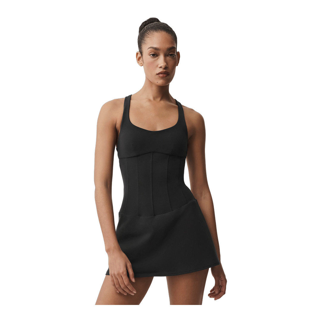 alo Airbrush Sparks Fly Corset Tennis Dress - Black