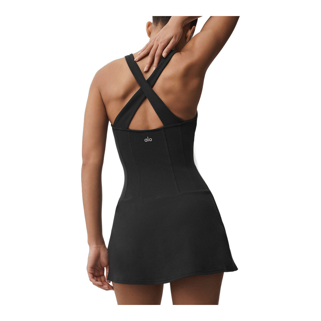 alo Airbrush Sparks Fly Corset Tennis Dress - Black