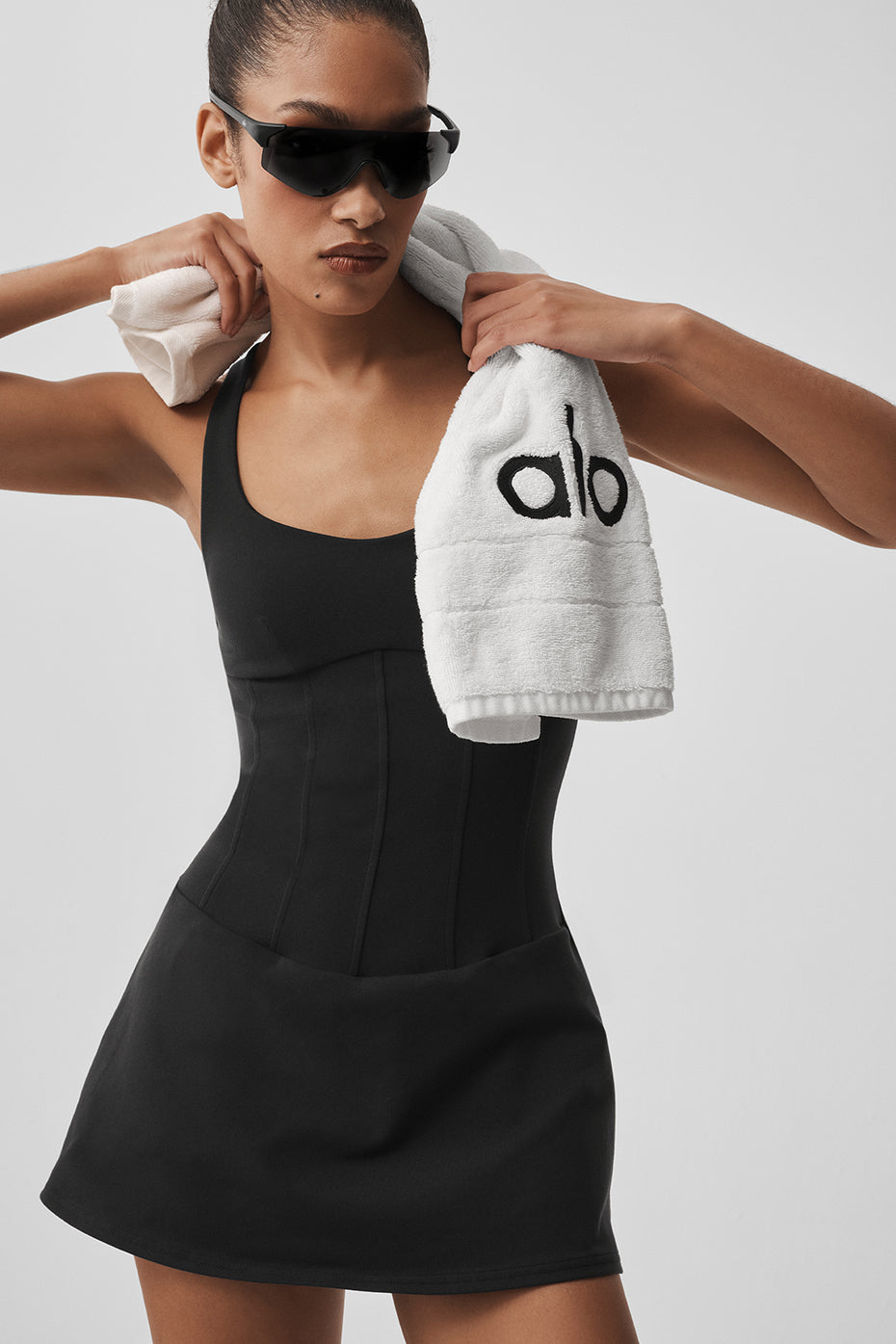 alo Airbrush Sparks Fly Corset Tennis Dress - Black
