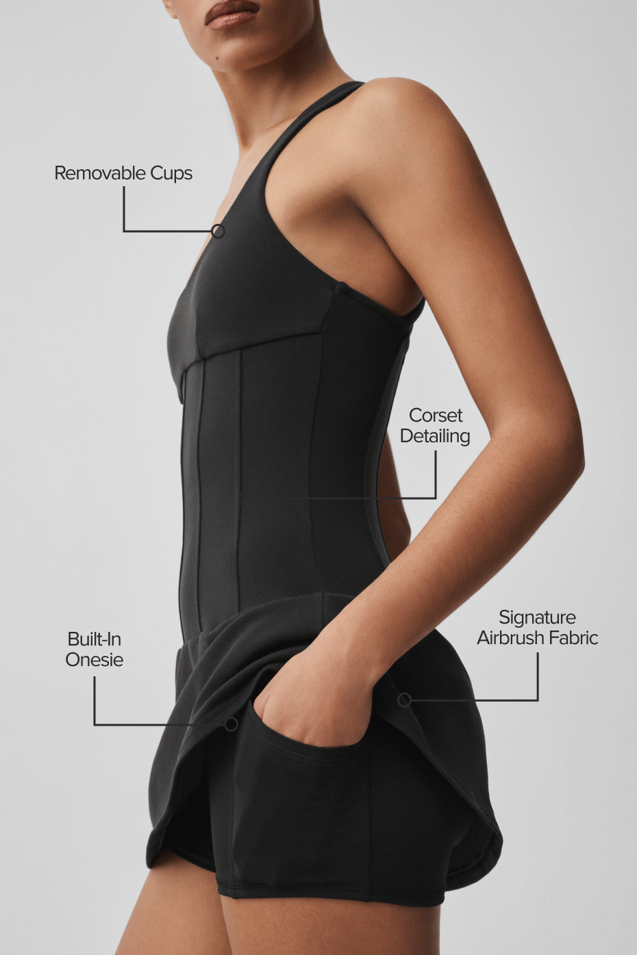 alo Airbrush Sparks Fly Corset Tennis Dress - Black