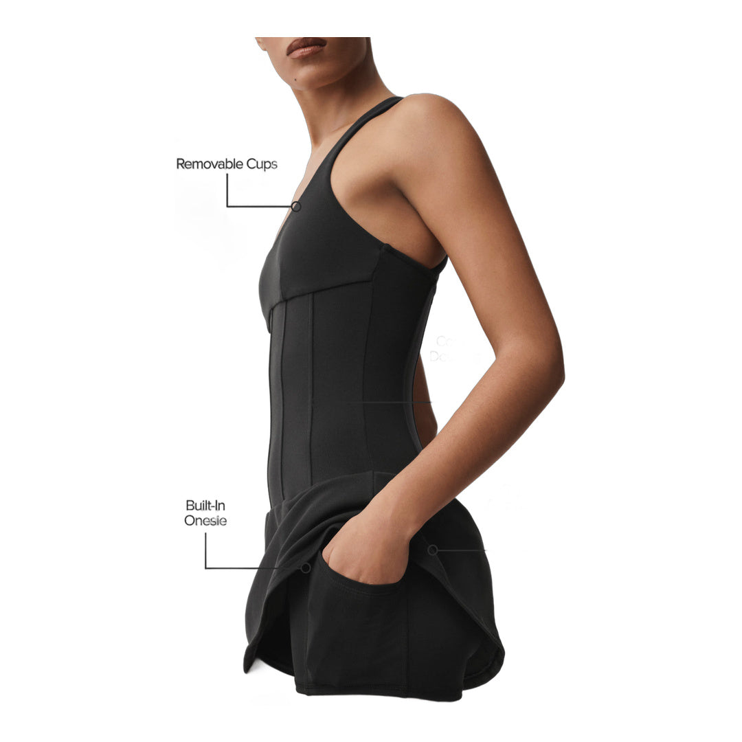alo Airbrush Sparks Fly Corset Tennis Dress - Black