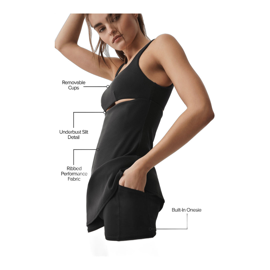 alo Slice Tennis Dress - Black