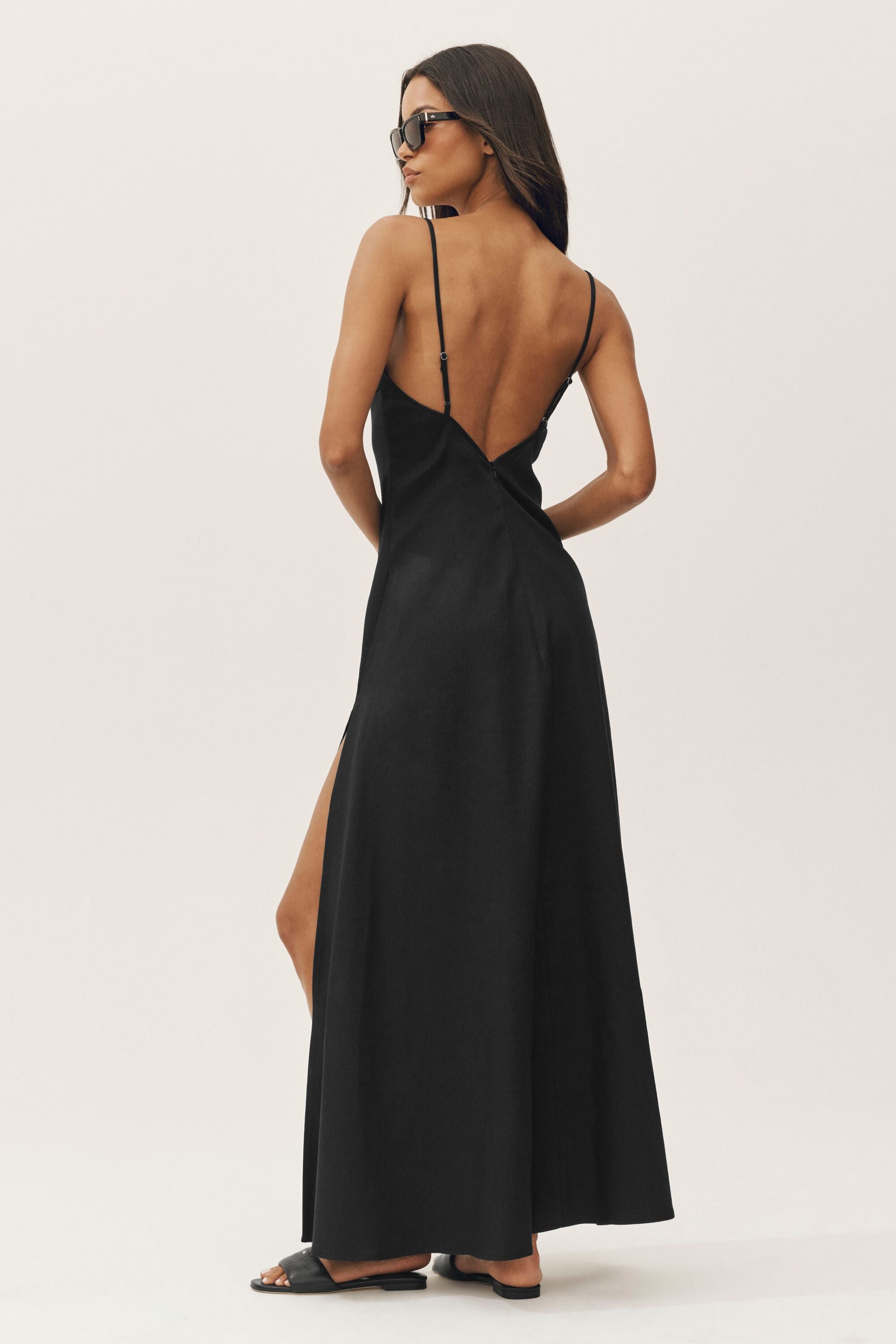 alo Linen Blend Riviera Maxi Dress - Black
