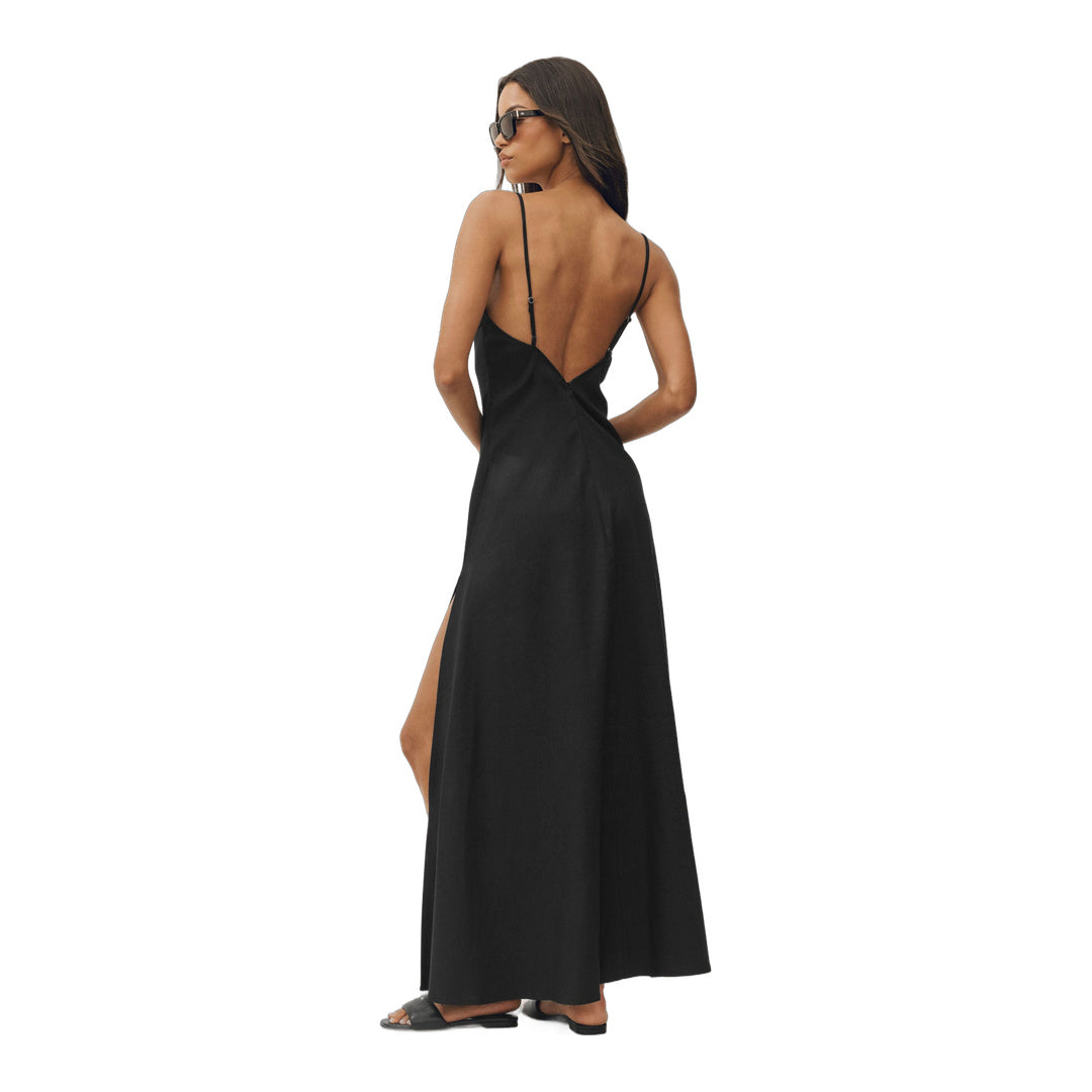 alo Linen Blend Riviera Maxi Dress - Black