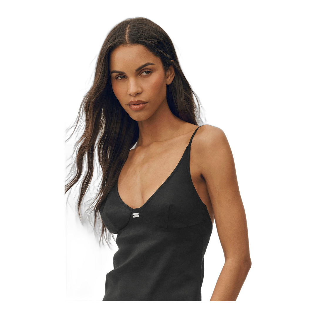 alo Linen Blend Riviera Maxi Dress - Black