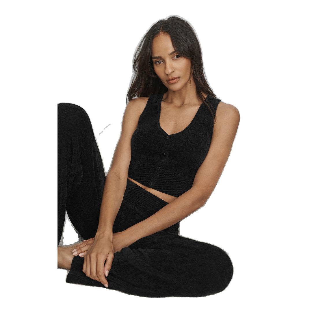 ALO Micro Chenille Button Down Tank - Black