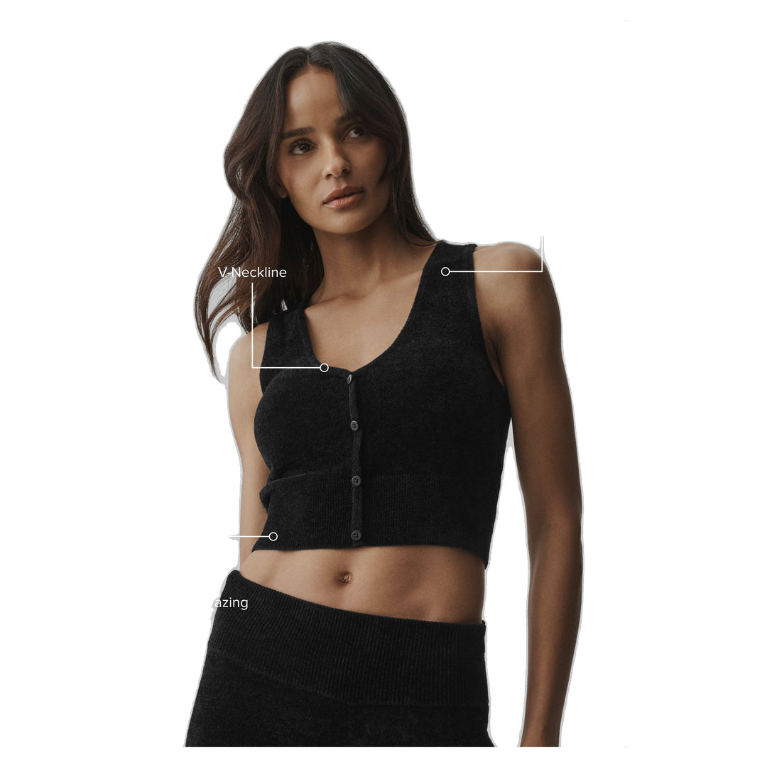 ALO Micro Chenille Button Down Tank - Black
