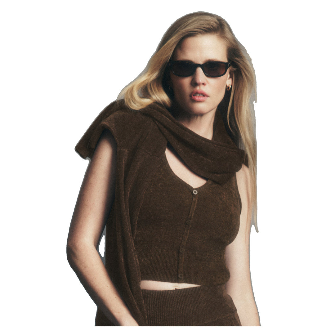 ALO Micro Chenille Button Down Tank - Espresso