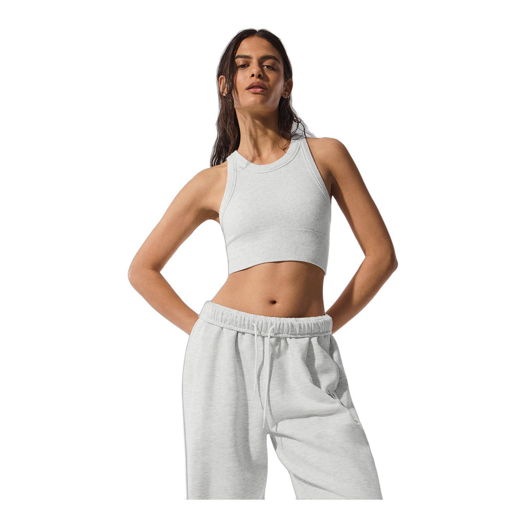 alo Seamless Delight High Neck Bra - White Heather