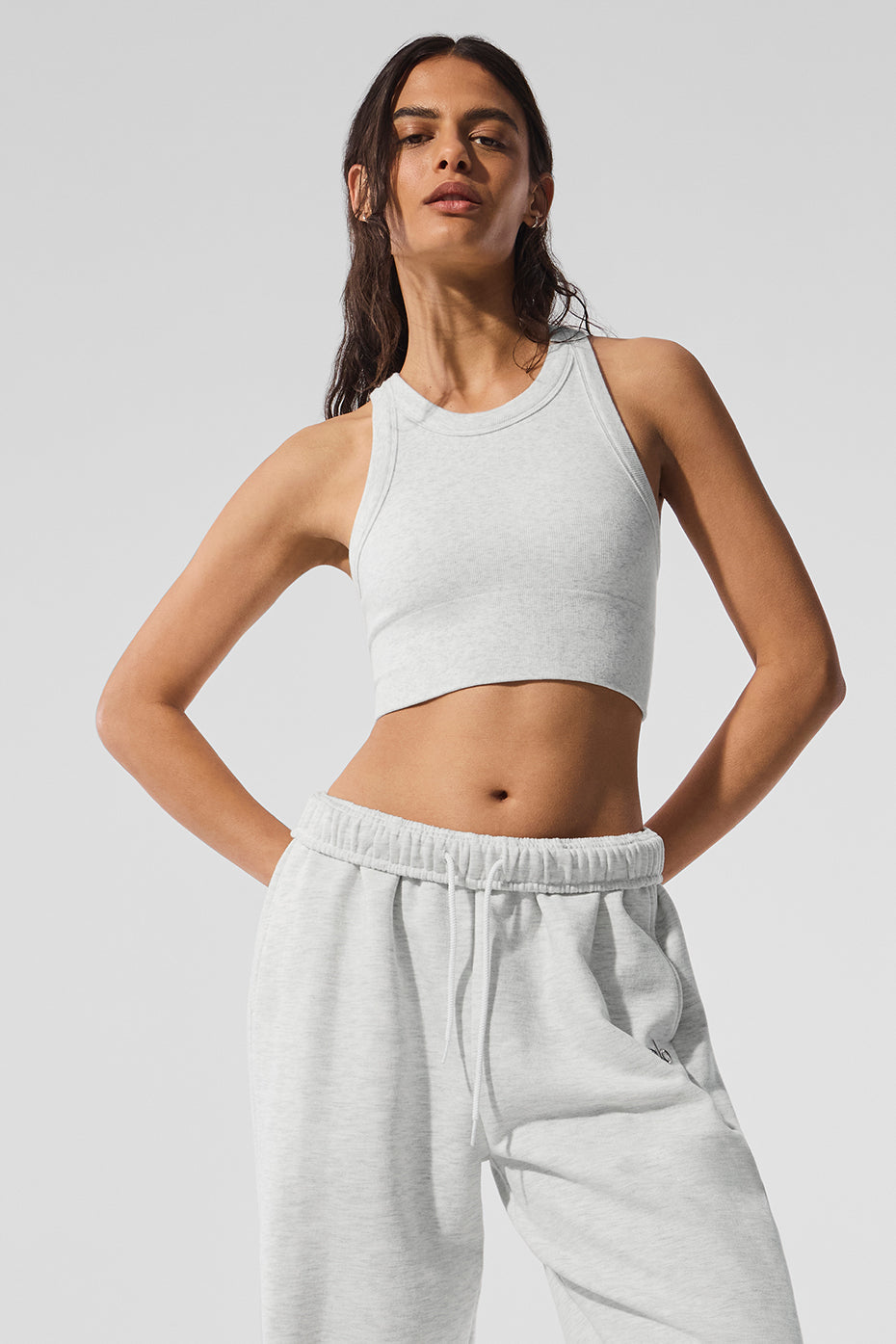 alo Seamless Delight High Neck Bra - White Heather