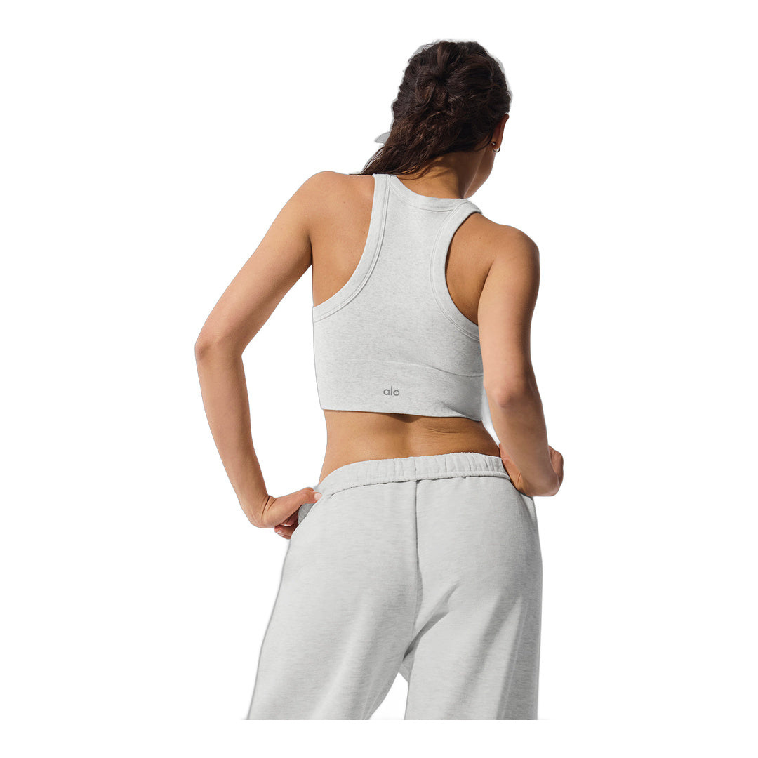 alo Seamless Delight High Neck Bra - White Heather