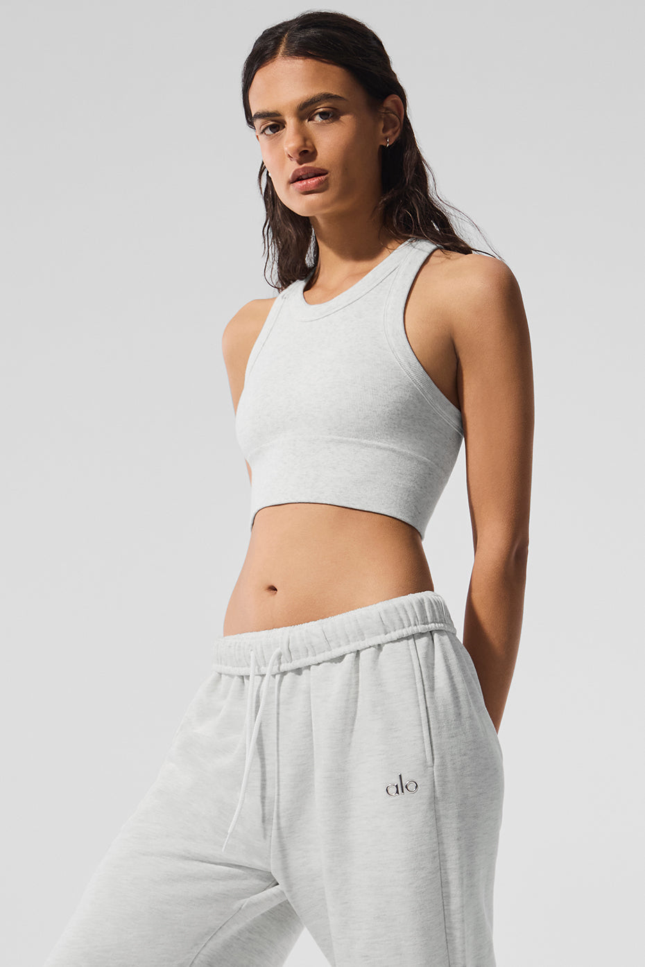 alo Seamless Delight High Neck Bra - White Heather