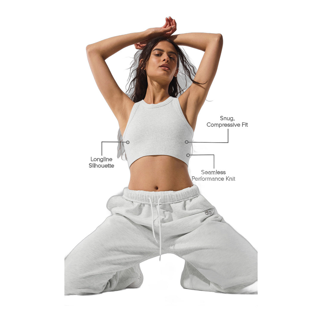 alo Seamless Delight High Neck Bra - White Heather