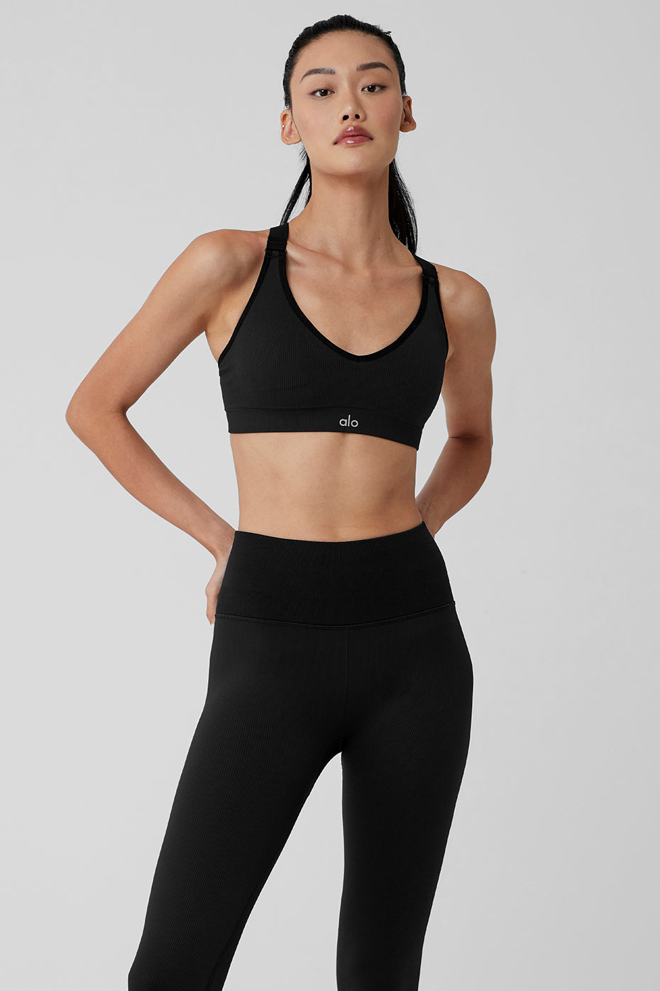 alo Seamless Ribbed Favorite Bra - Black