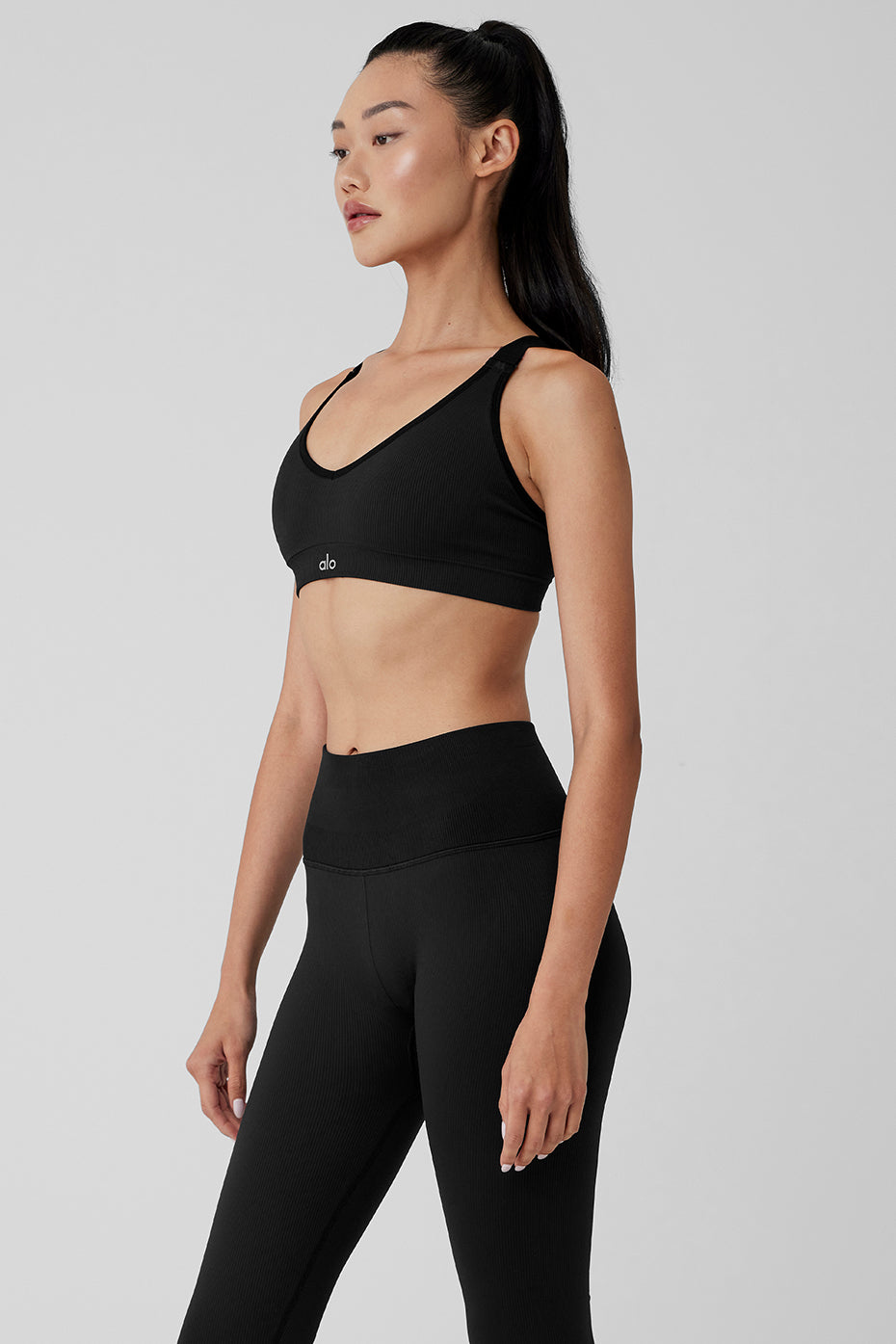 alo Seamless Ribbed Favorite Bra - Black
