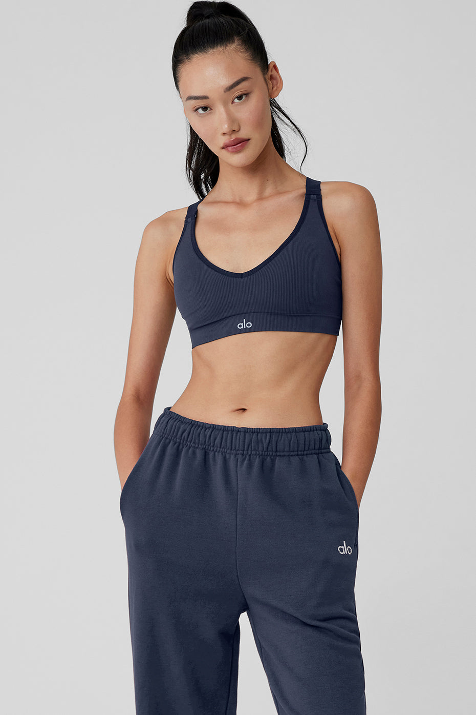 alo Seamless Ribbed Favorite Bra - Navy