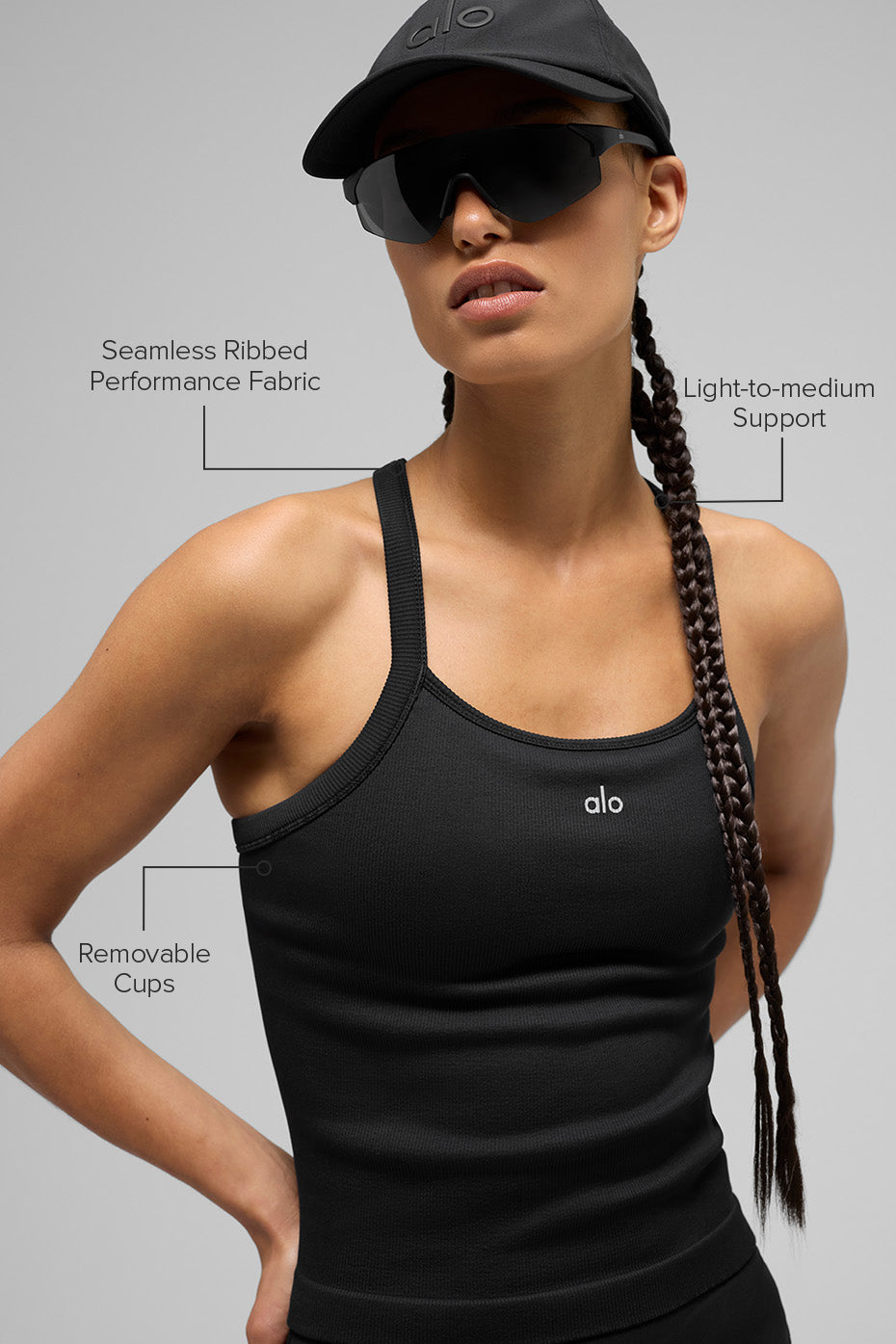 alo Seamless Ribbed Favorite Full Length Bra Tank - Black