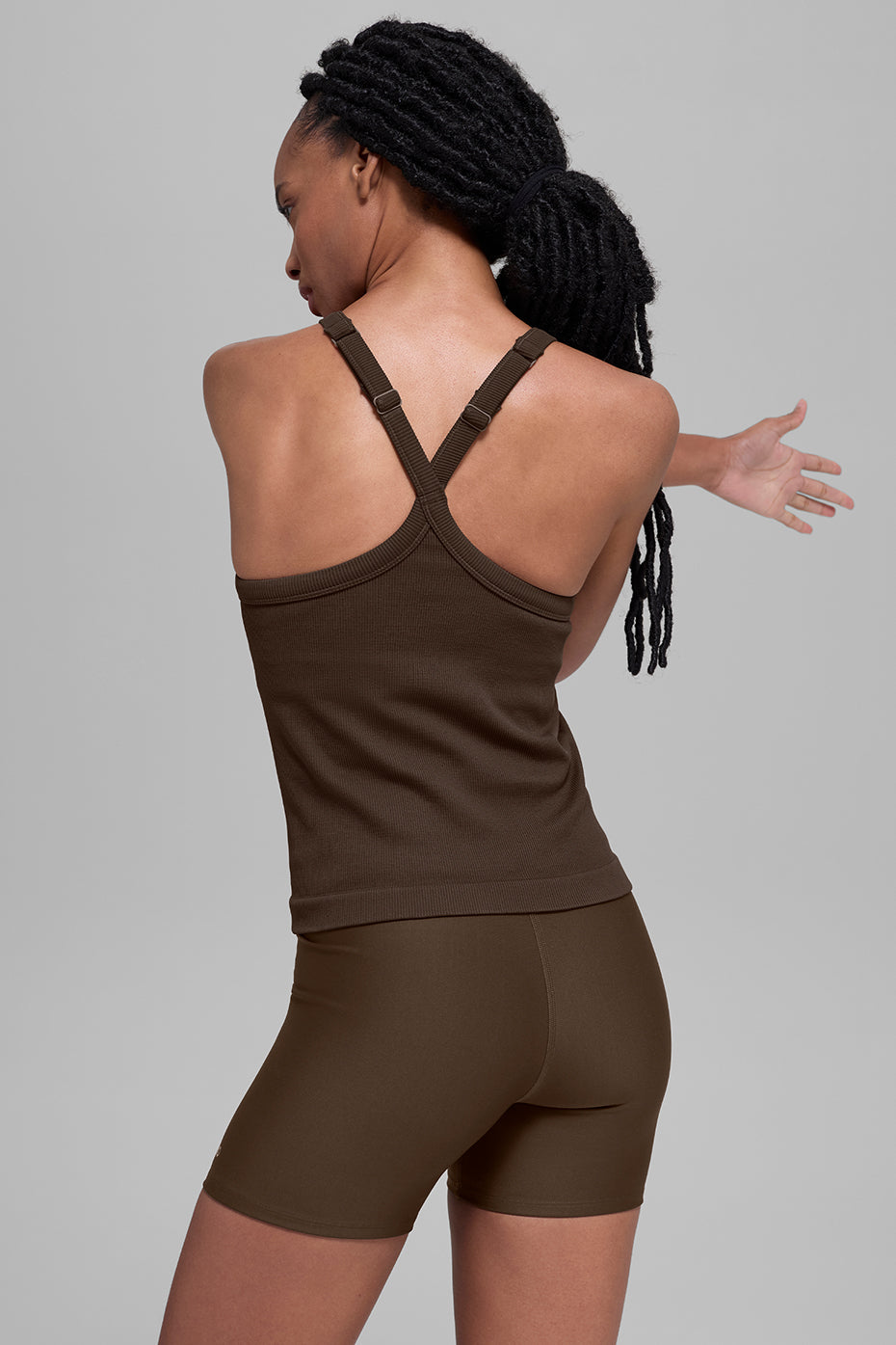 alo Seamless Ribbed Favorite Full Length Bra Tank - Espresso