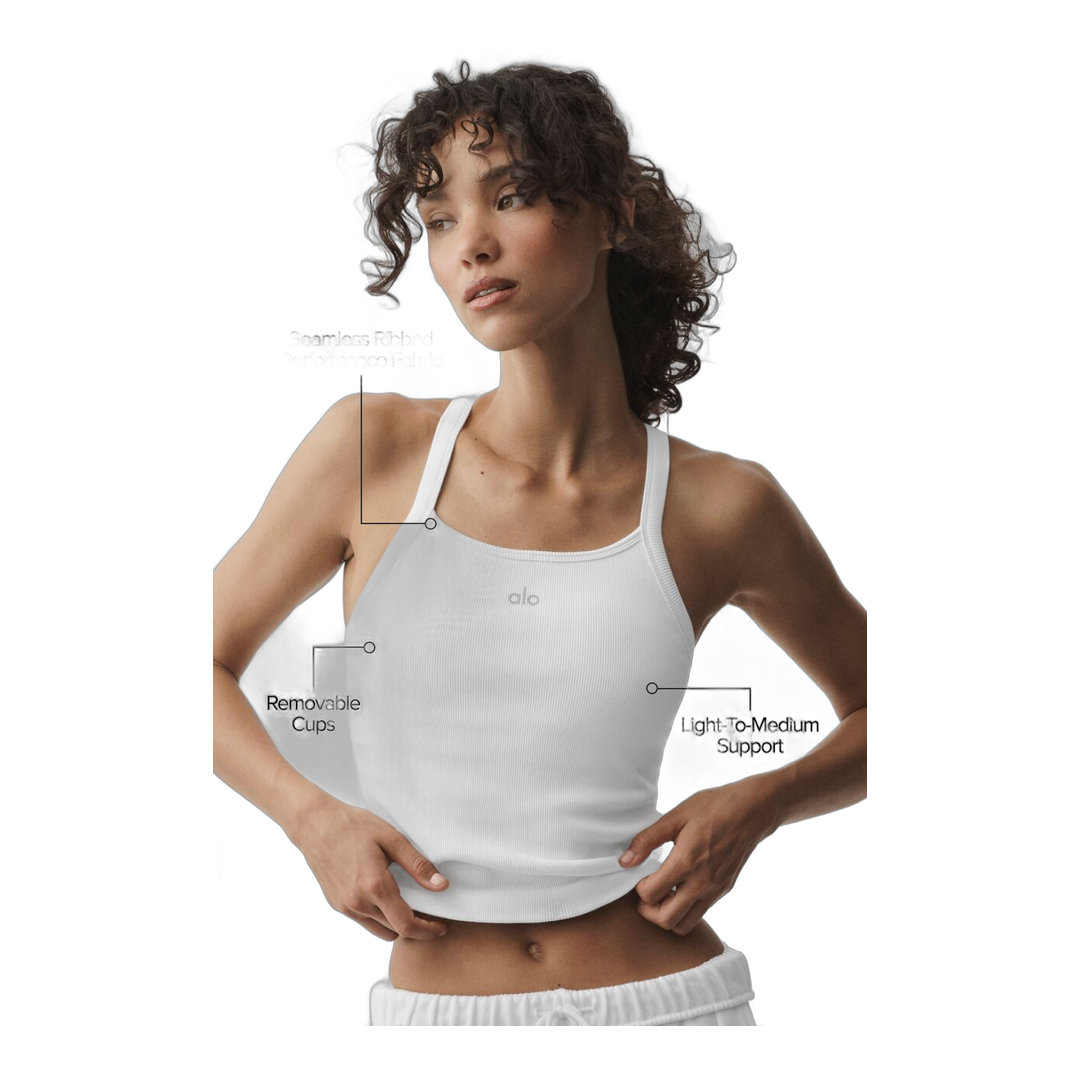 alo Seamless Ribbed Favorite Full Length Bra Tank - White