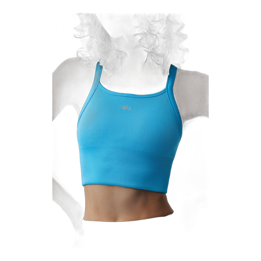 alo Seamless Ribbed Favorite Bra Tank - Azure Blue