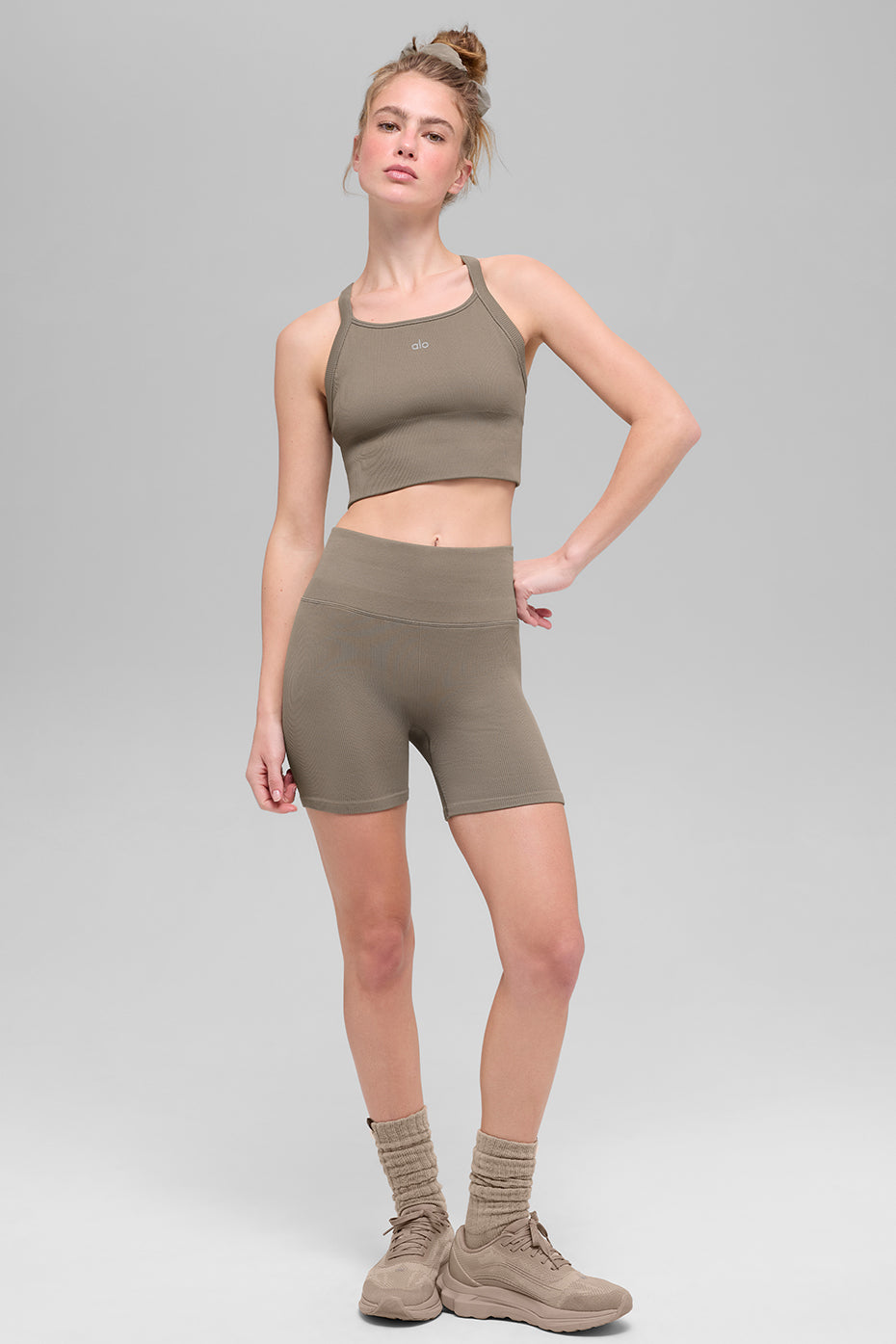 alo Seamless Ribbed Favorite Bra Tank - Light Cocoa