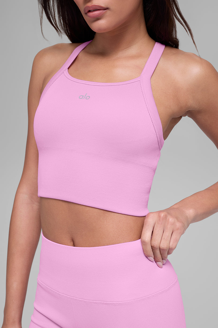 alo Seamless Ribbed Favorite Bra Tank - Candy Heart Pink