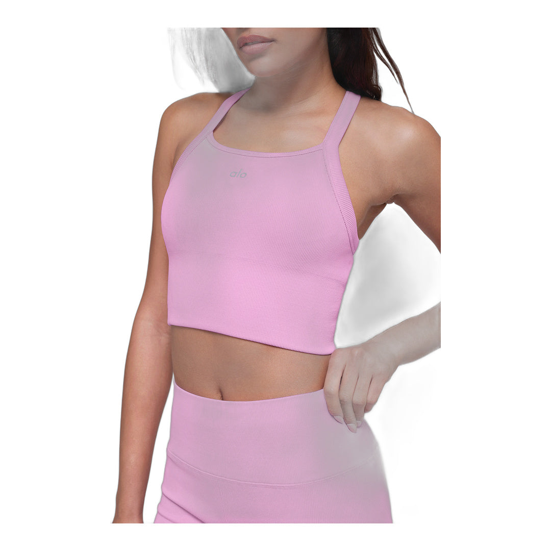 alo Seamless Ribbed Favorite Bra Tank - Candy Heart Pink