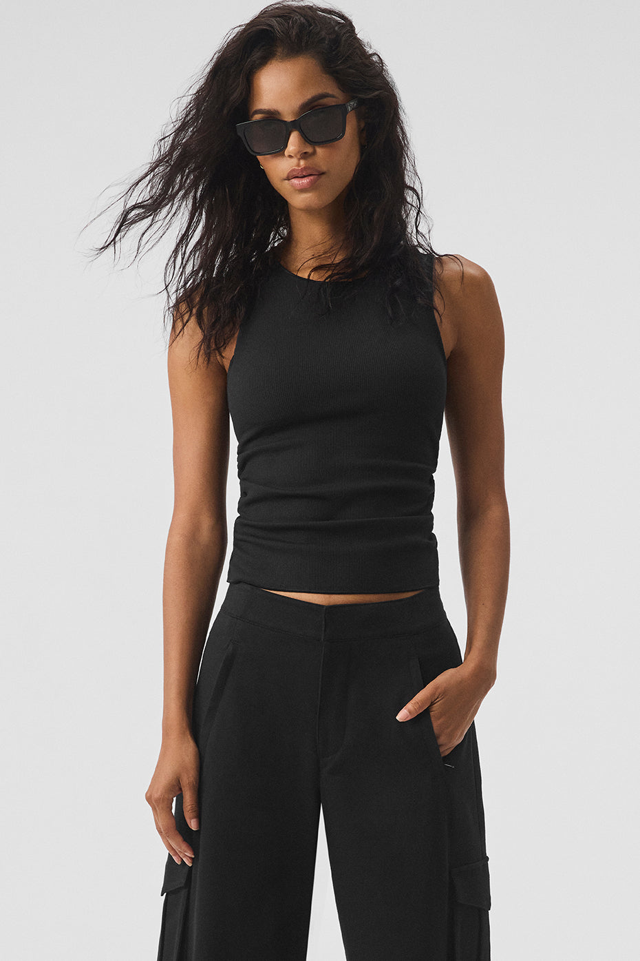 alo Ribbed En Pointe Tank - Black