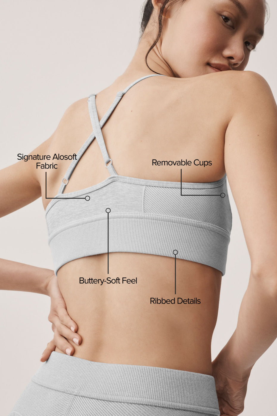 alo Alosoft Relay Bra - Athletic Heather Grey/White