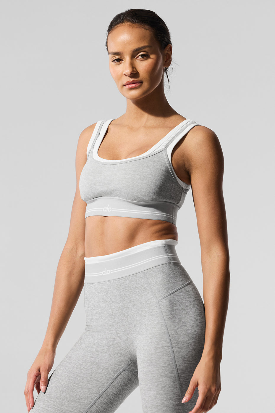 alo Alosoft Better Together Bra - Athletic Heather Grey/White