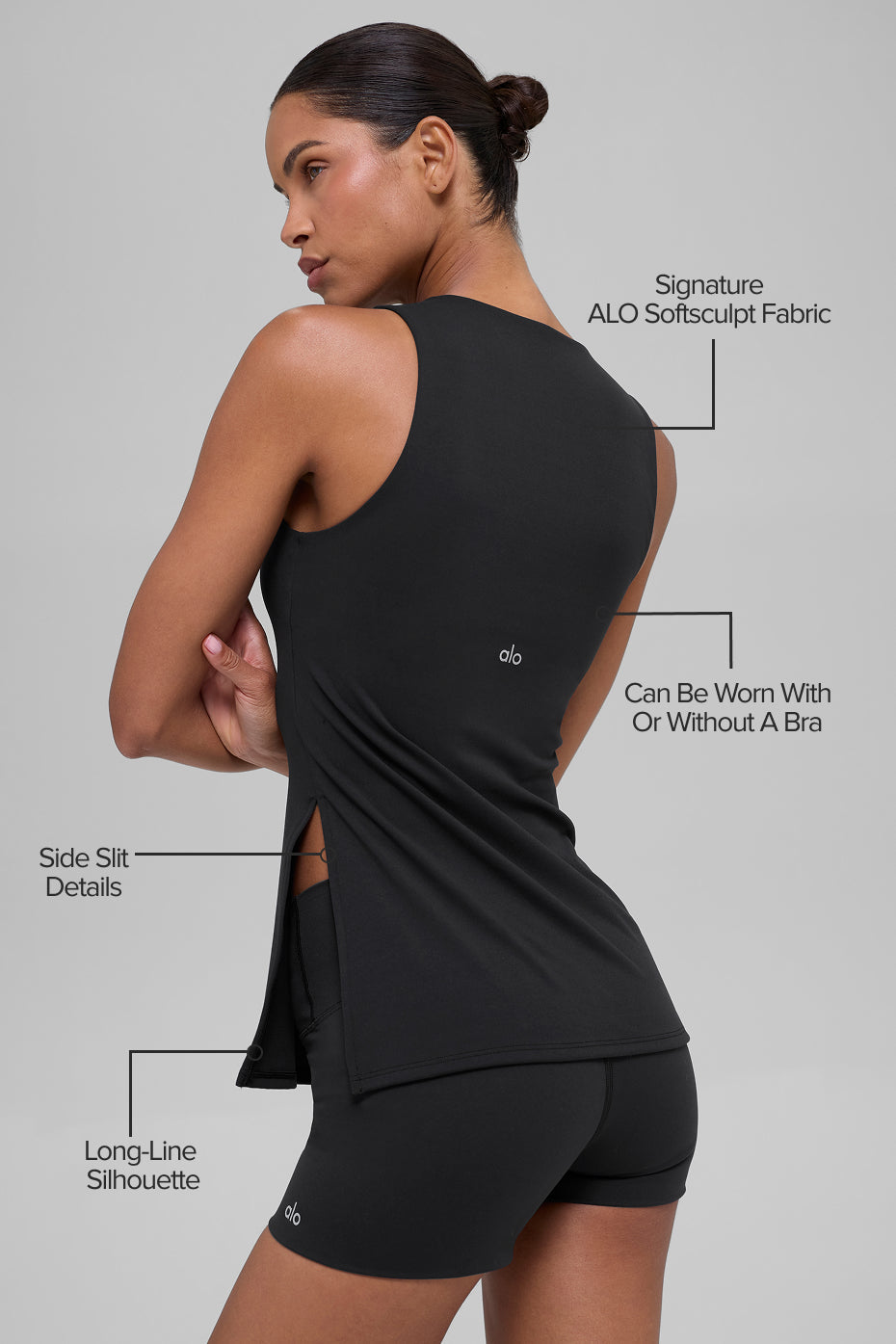 alo ALO Softsculpt Precision Full Length Bra Tank - Black