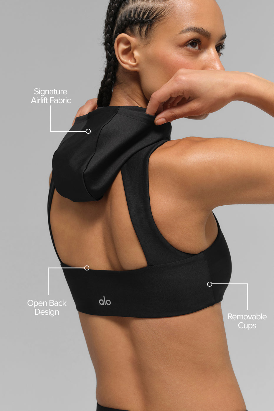 alo Airlift Light Speed Hooded Bra - Black