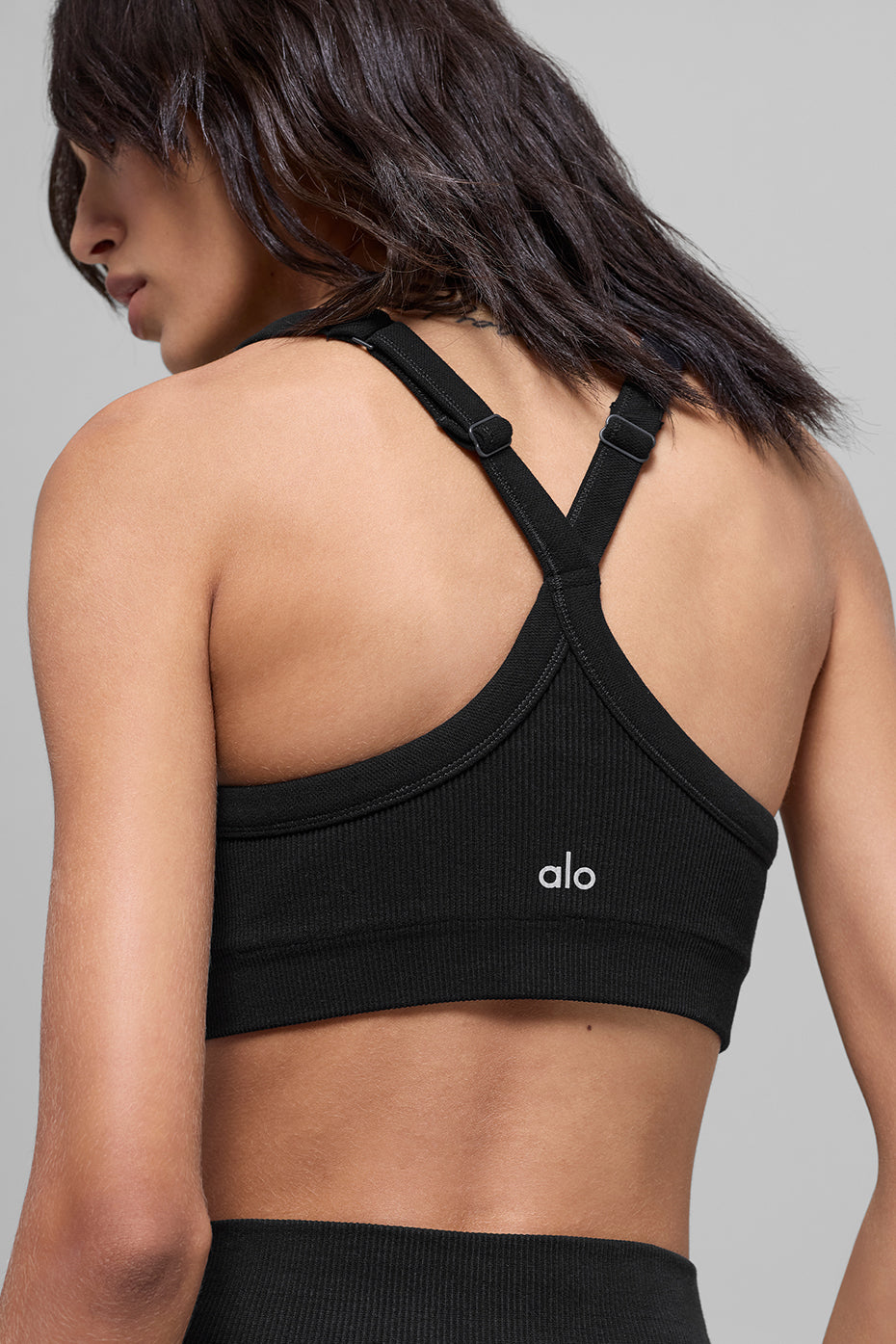 alo Seamless Two Tone Rib Bra - Black