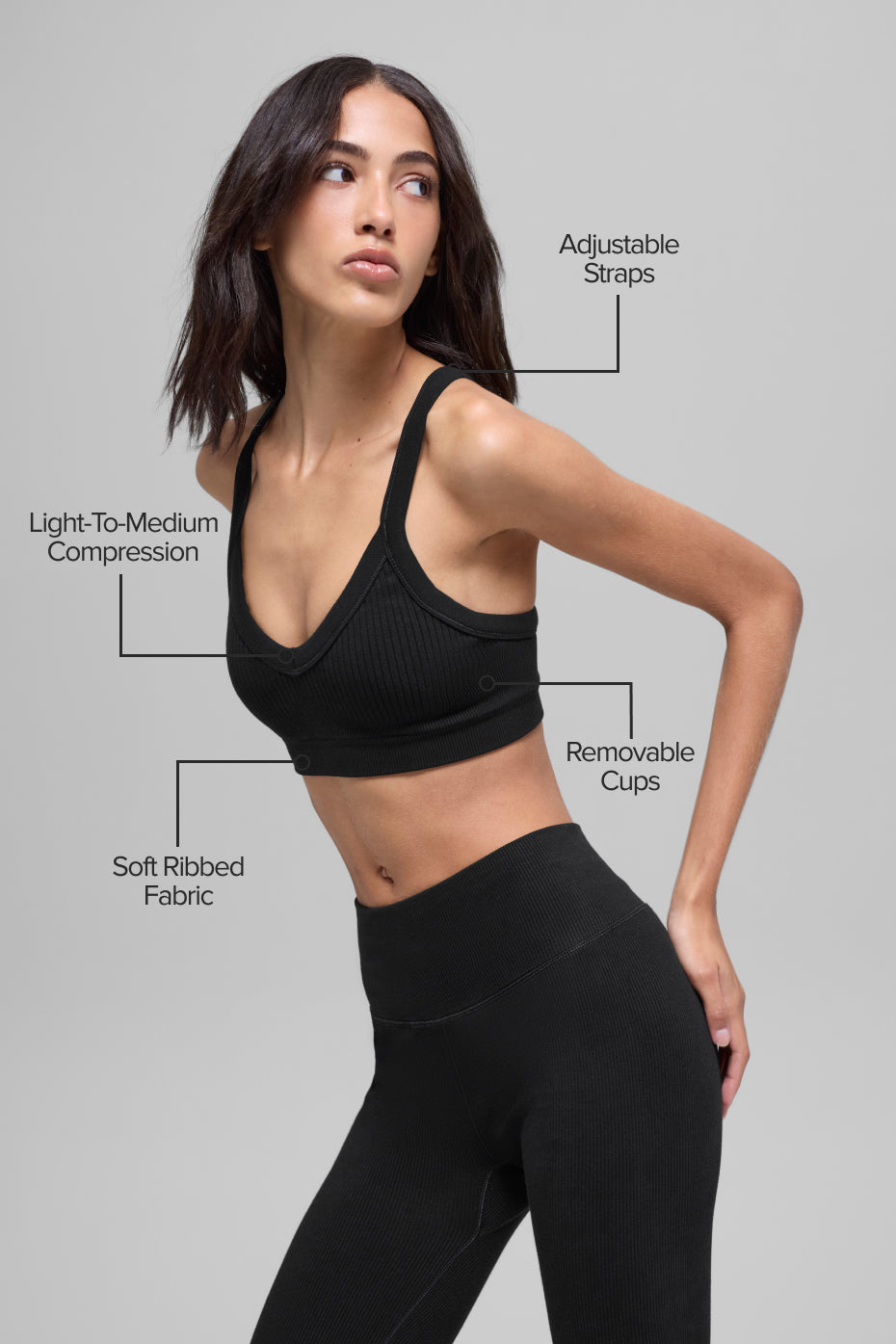alo Seamless Two Tone Rib Bra - Black