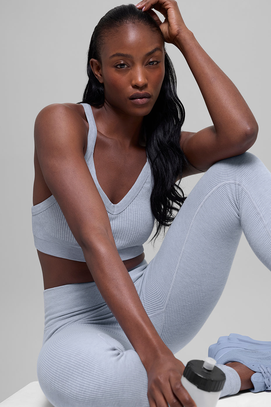 alo Seamless Two Tone Rib Bra - Winter Frost Heather