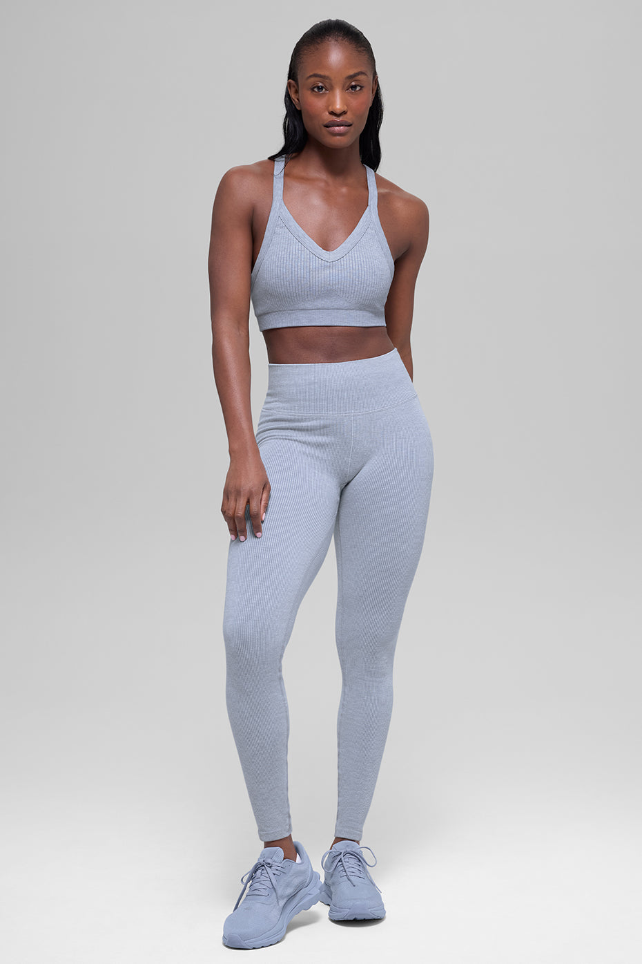 alo Seamless Two Tone Rib Bra - Winter Frost Heather