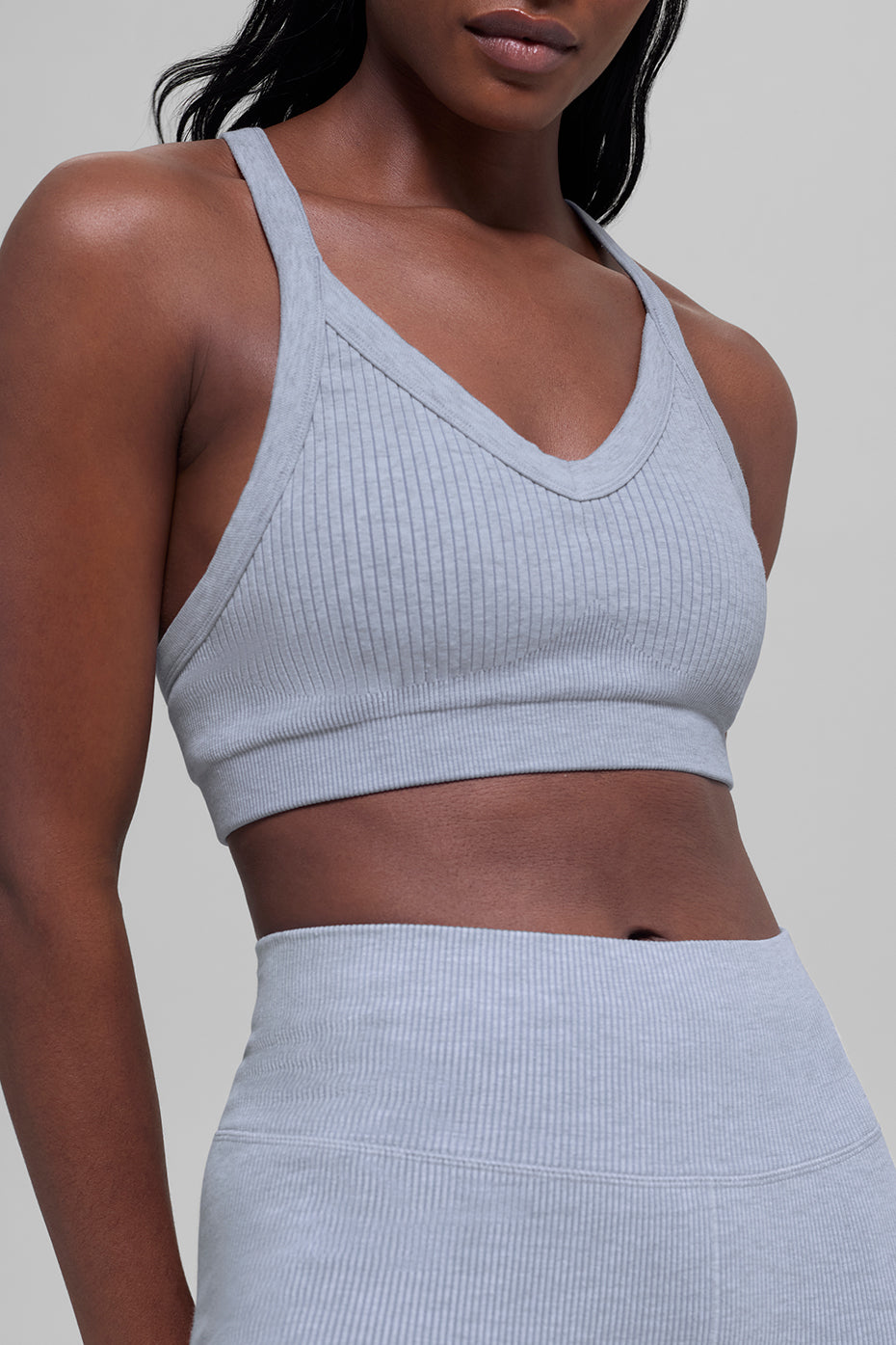 alo Seamless Two Tone Rib Bra - Winter Frost Heather