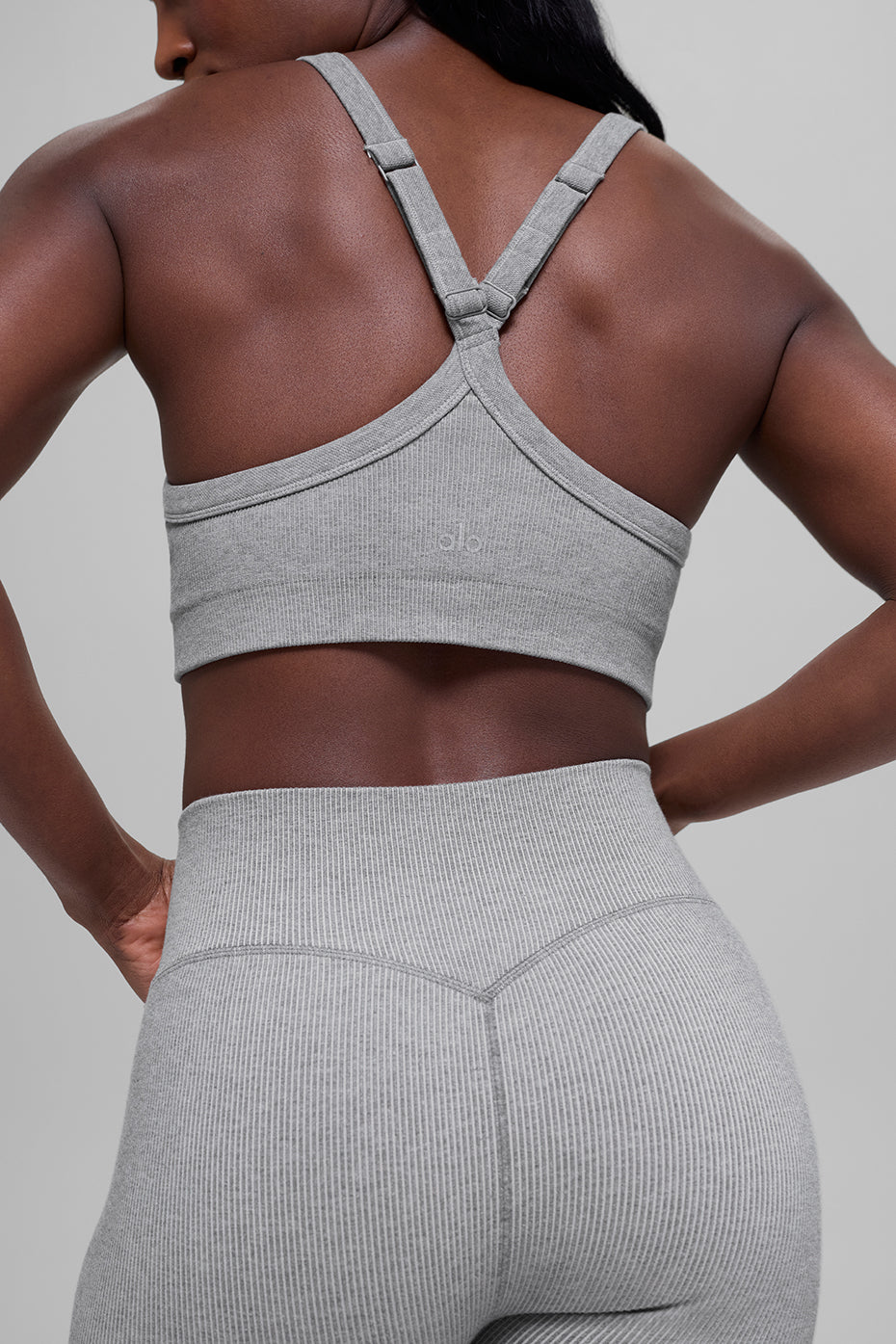 alo Seamless Two Tone Rib Bra - Light Misty Grey Heather