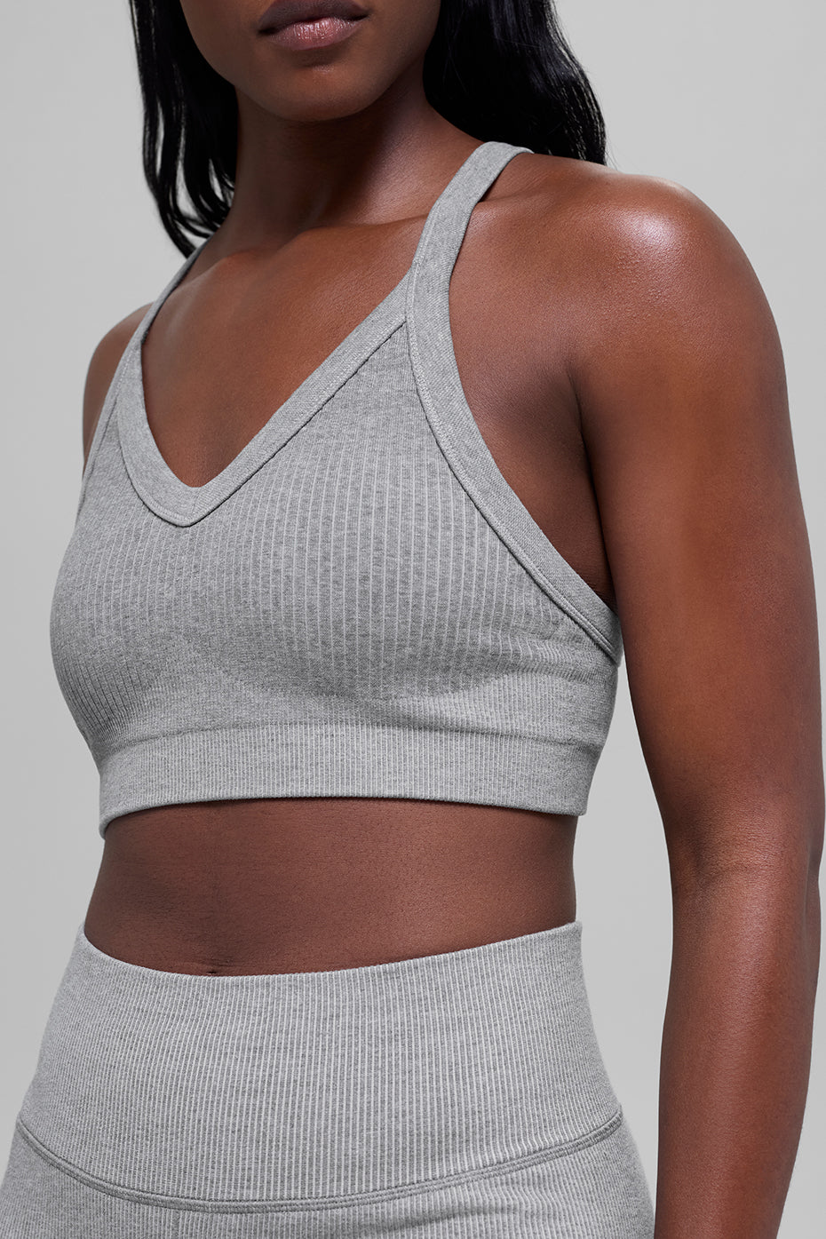 alo Seamless Two Tone Rib Bra - Light Misty Grey Heather