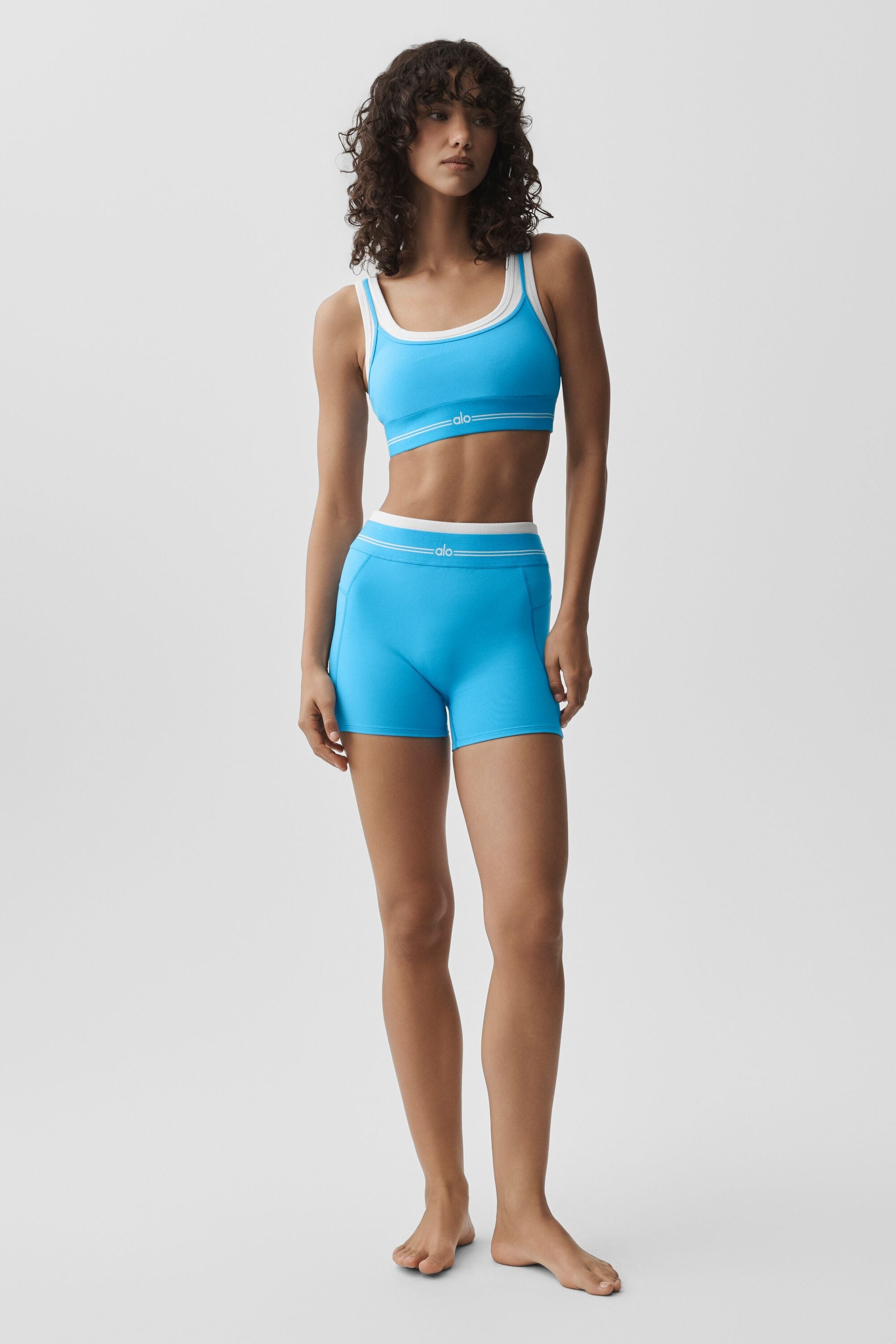 alo Airbrush Better Together Bra - Azure Blue/White