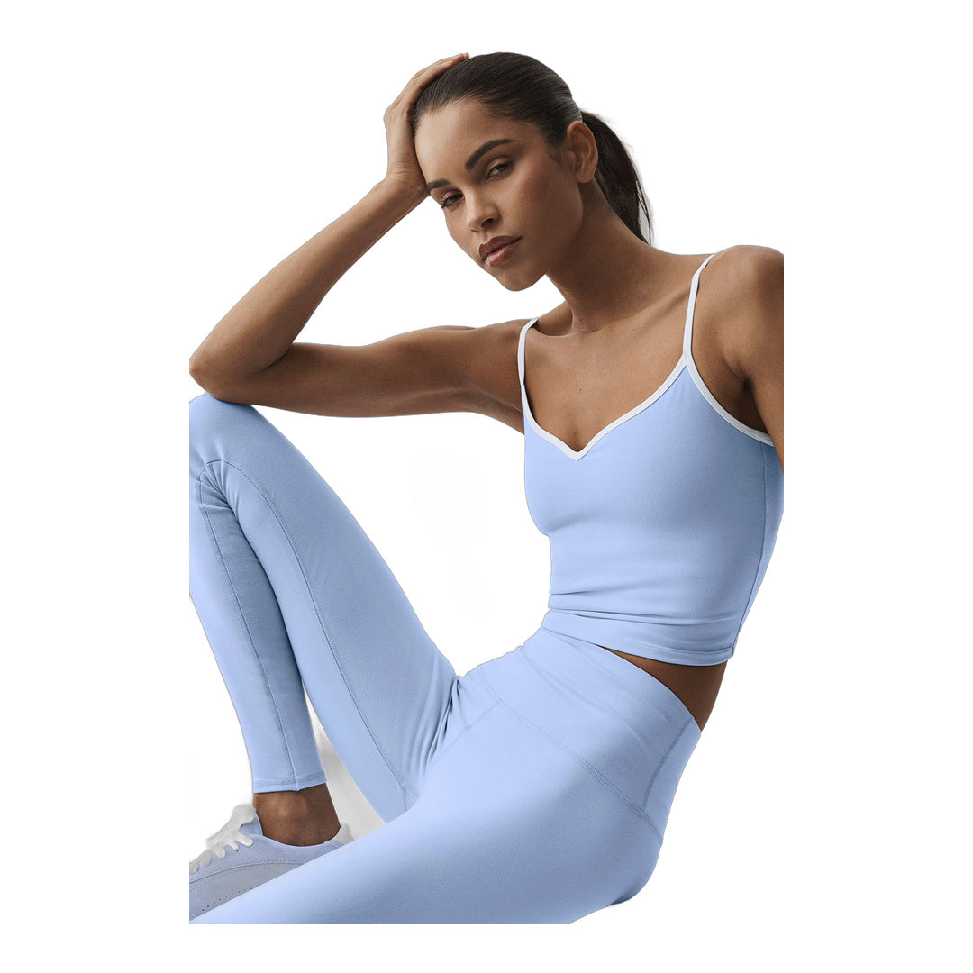 alo Airbrush Refined Bra Tank - Light Provence Blue/White