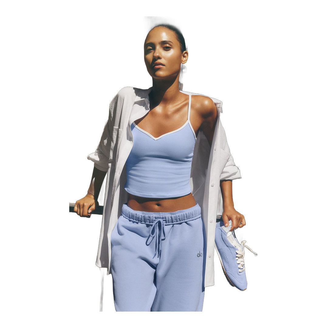 alo Airbrush Refined Bra Tank - Light Provence Blue/White